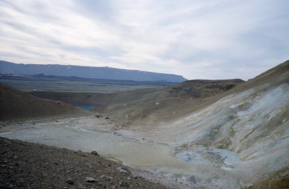 Mud channels and pools between the craters