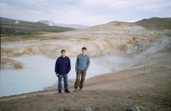 Dave and Gordon by mud pools below the lava fields