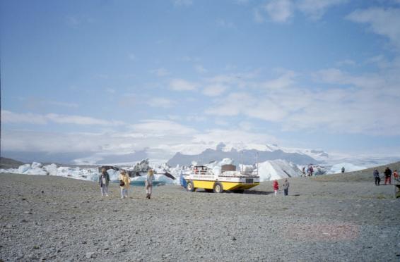 The amphibious vehicle on land