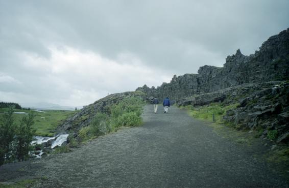 Gordon and Dave walking down the path at ingvellir