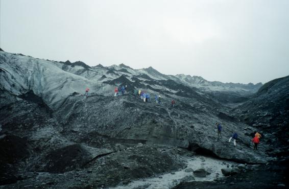 Gordon and Dave follow a guided group onto the glacier