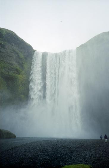 Skgafoss and the mist generated from the base