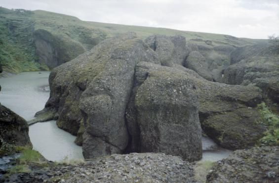 Rocks standing in the Brarhl river narrows